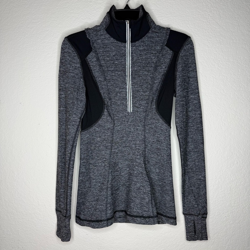 Lululemon Run: Your Heart Out Pullover Heathered Gray Black Quarter Zip Size 4